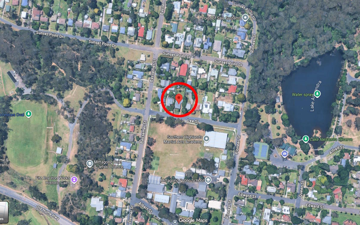Aerial map showing the location of 7 Lee Street near Lake Alexandra