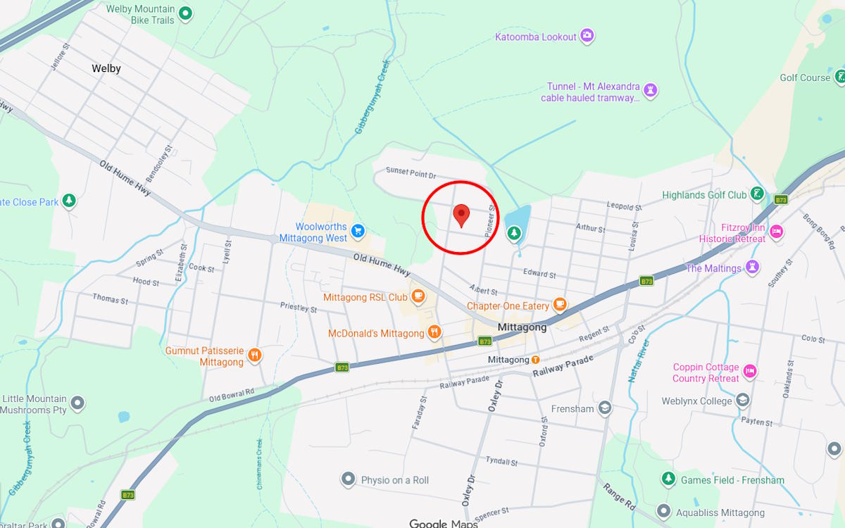 Street map showing the location of 7 Lee Street in Mittagong