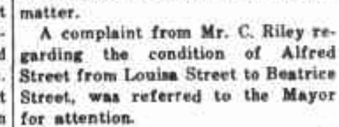 1933 newspaper report on the condition of Alfred Street